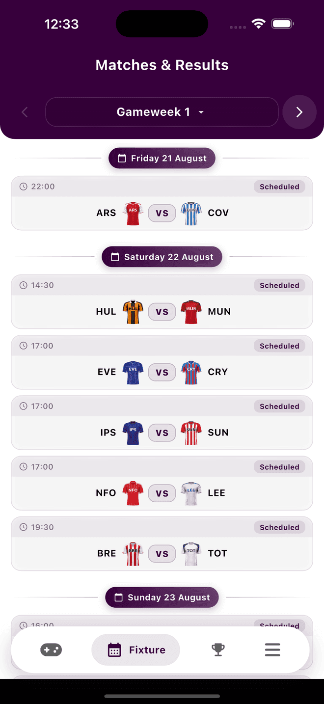 Fixtures, live scores, results
